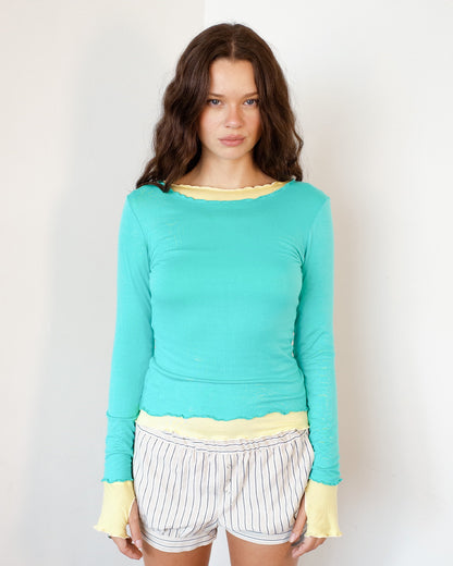 NINA DOUBLE TOPS IN AQUA OVER YELLOW