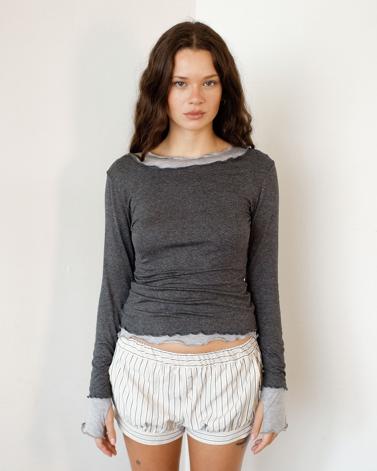 NINA DOUBLE TOPS IN CHARCOAL OVER GREY