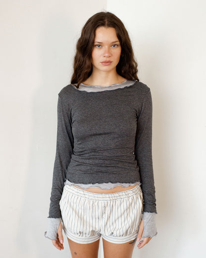 NINA DOUBLE TOPS IN CHARCOAL OVER GREY