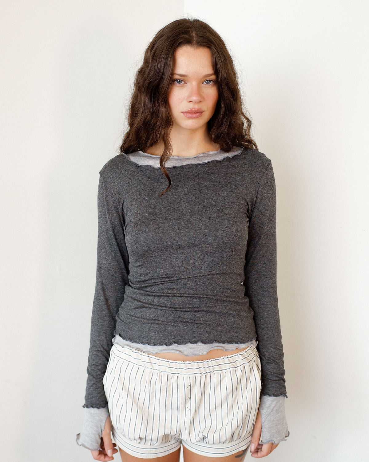 NINA DOUBLE TOPS IN CHARCOAL OVER GREY