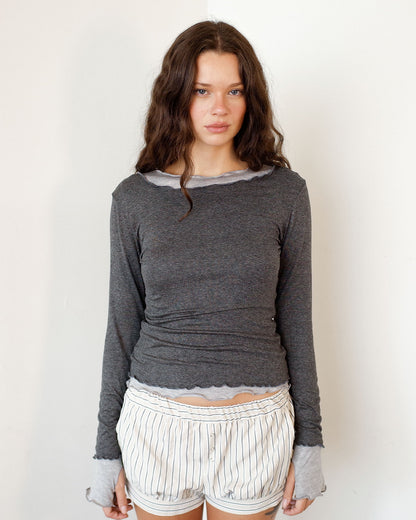 NINA DOUBLE TOPS IN CHARCOAL OVER GREY