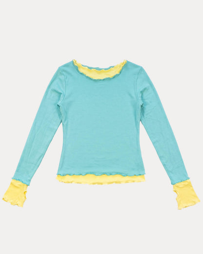 NINA DOUBLE TOPS IN AQUA OVER YELLOW