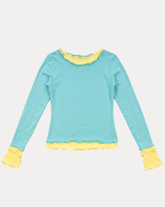 NINA DOUBLE TOPS IN AQUA OVER YELLOW