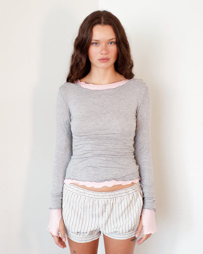 NINA DOUBLE TOPS IN GREY OVER PINK