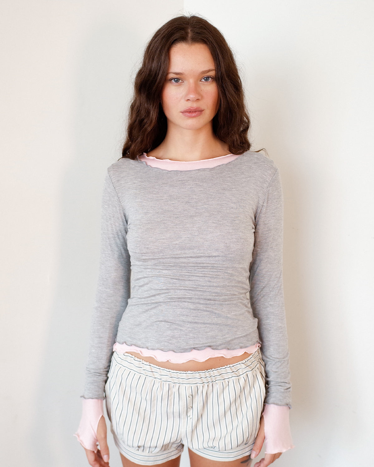 NINA DOUBLE TOPS IN GREY OVER PINK