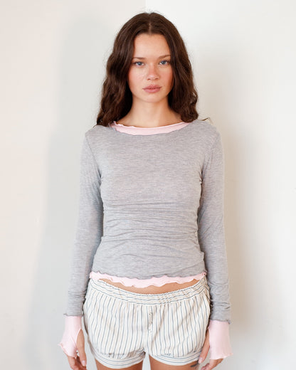 NINA DOUBLE TOPS IN GREY OVER PINK