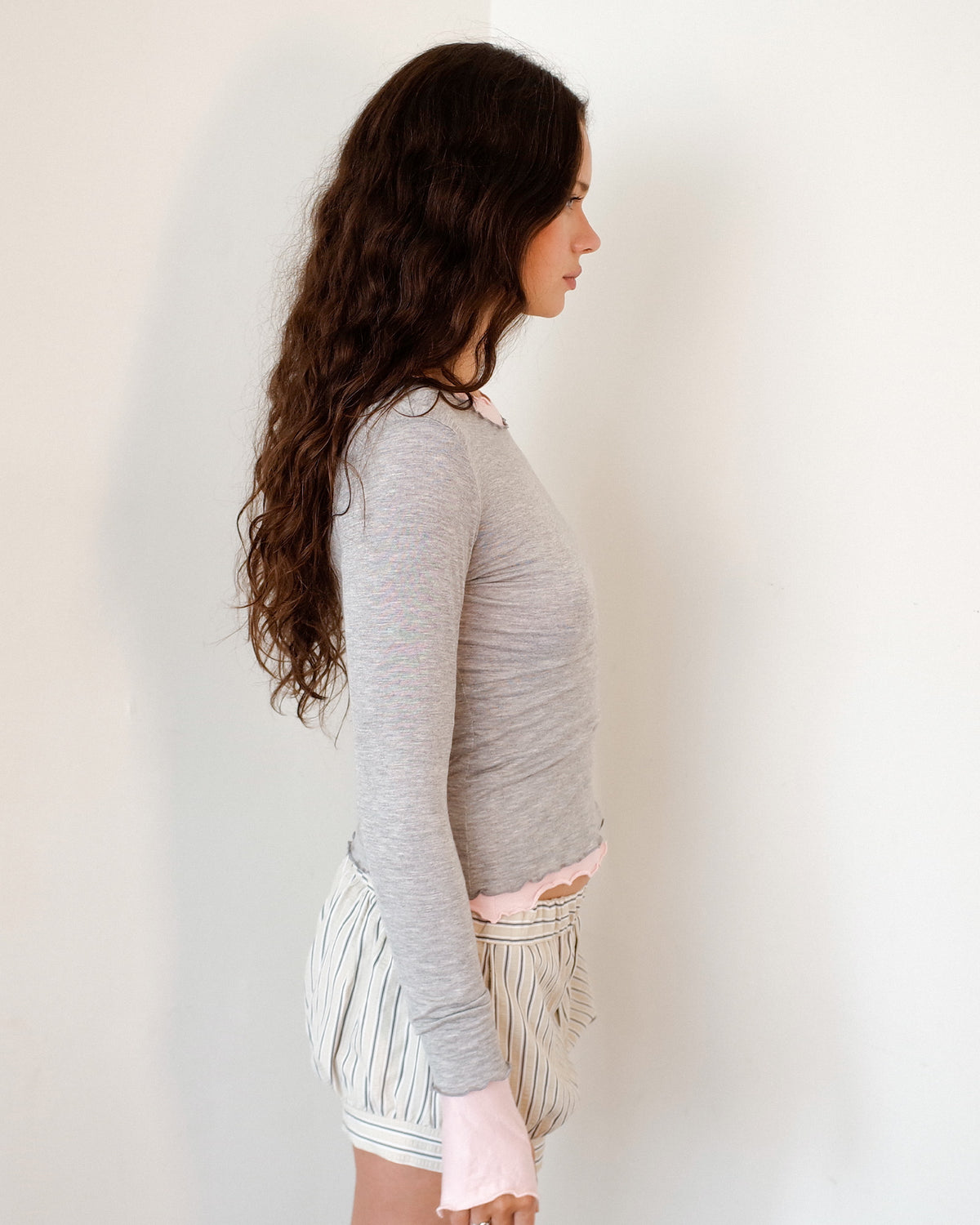 NINA DOUBLE TOPS IN GREY OVER PINK
