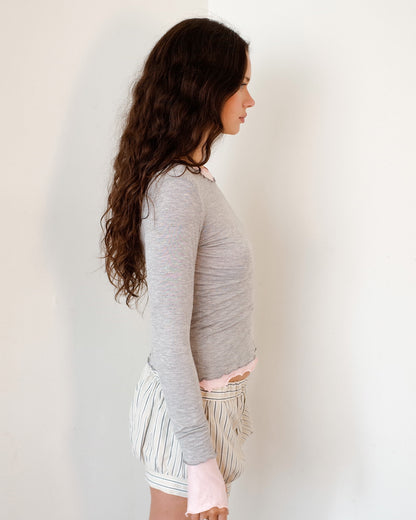 NINA DOUBLE TOPS IN GREY OVER PINK