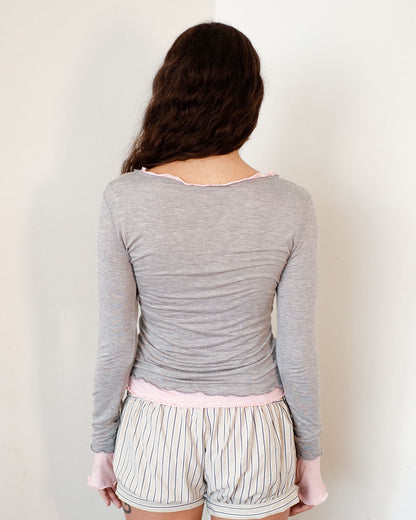 NINA DOUBLE TOPS IN GREY OVER PINK