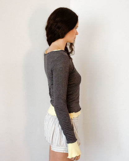 NINA DOUBLE TOPS IN CHARCOAL OVER YELLOW