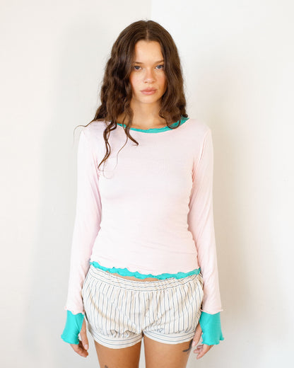 NINA DOUBLE TOPS IN PINK OVER AQUA