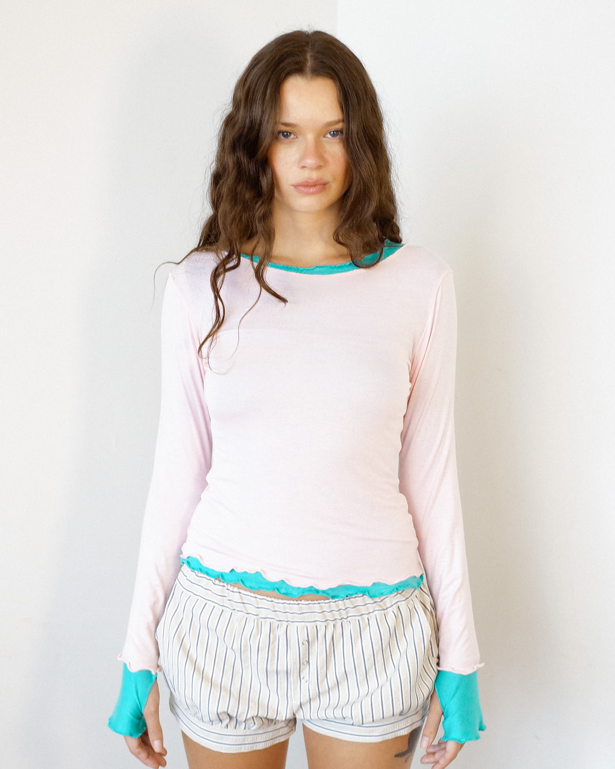 NINA DOUBLE TOPS IN PINK OVER AQUA