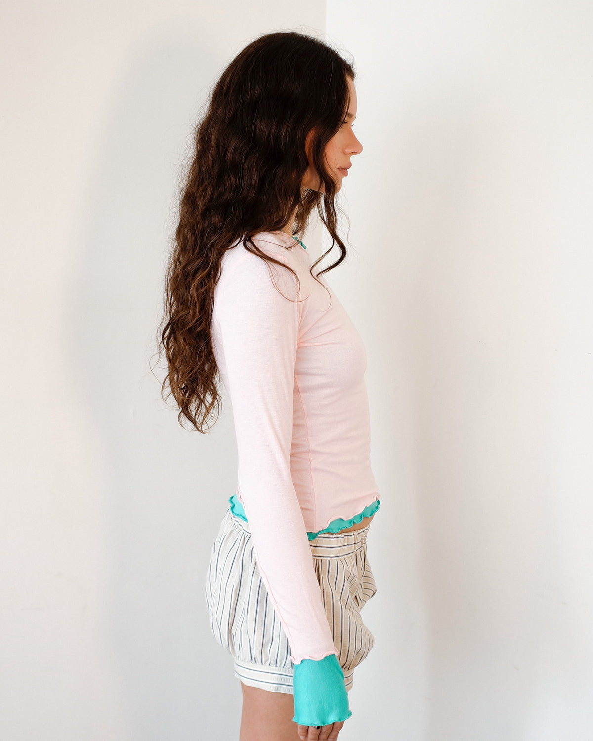 NINA DOUBLE TOPS IN PINK OVER AQUA