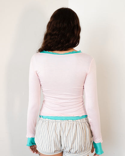 NINA DOUBLE TOPS IN PINK OVER AQUA