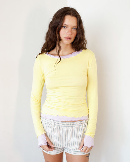 NINA DOUBLE TOPS IN YELLOW OVER LILAC