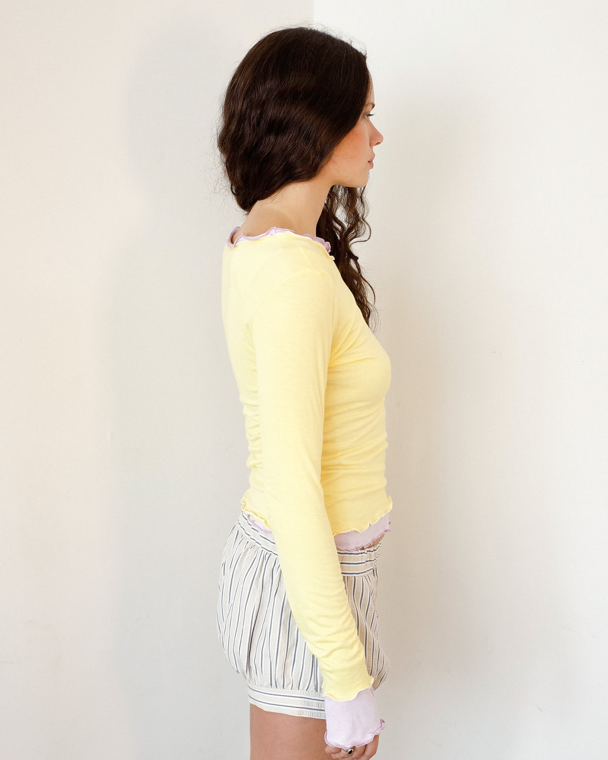 NINA DOUBLE TOPS IN YELLOW OVER LILAC